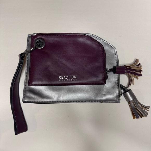 Kenneth Cole Reaction Metallic Silver and Deep Purple Clutch - Picture 1 of 8